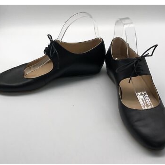 Gabriela Hearst Black Leather Sebastian Lace-Up Almond Toe Flat sz 38